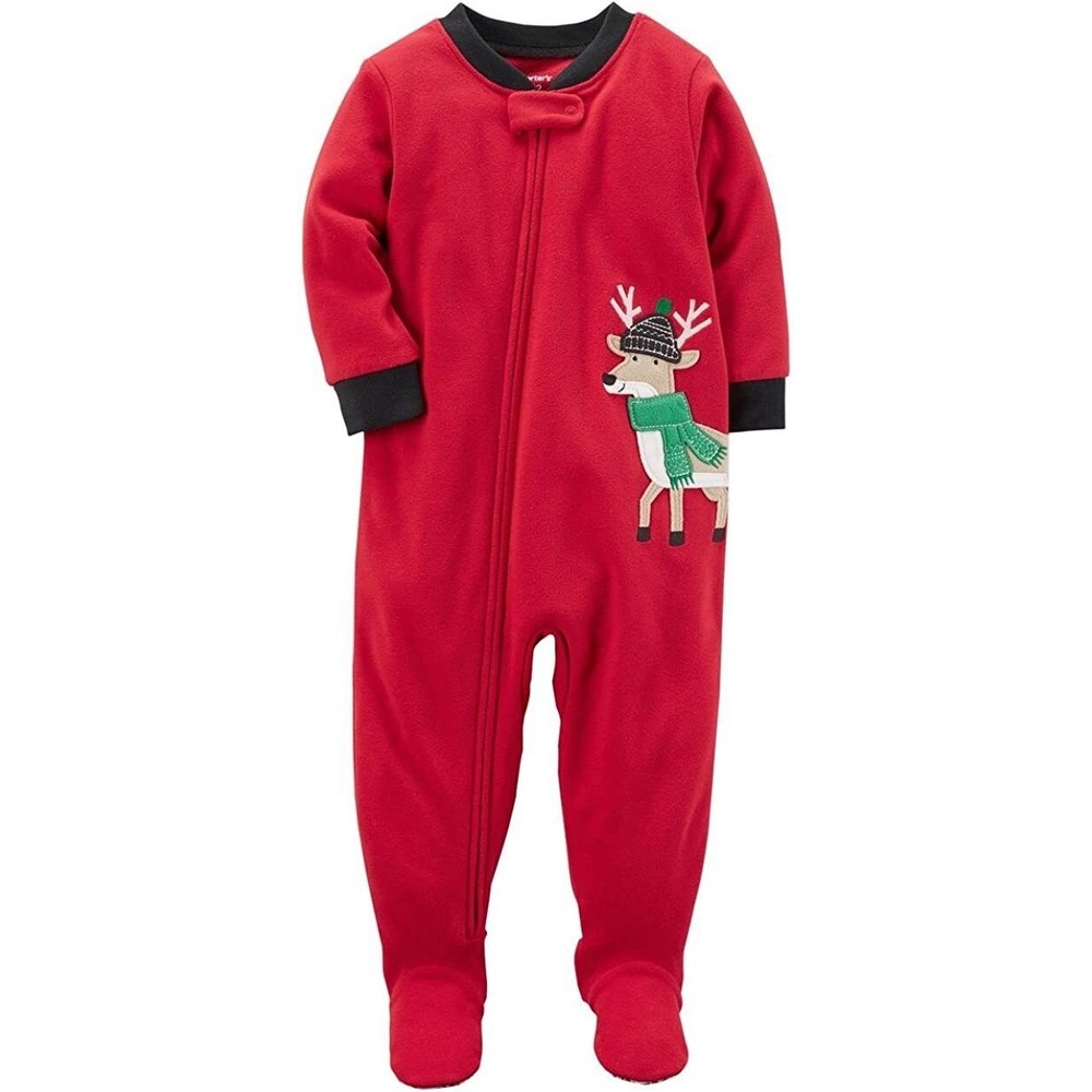 NEW Carter's Baby Boys Reindeer Plush Fleece Red Pajama Sleeper Size 6 Months